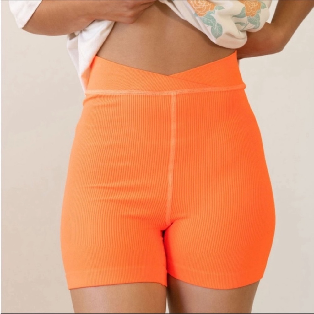 Free People Neon Orange Ribbed Shorts